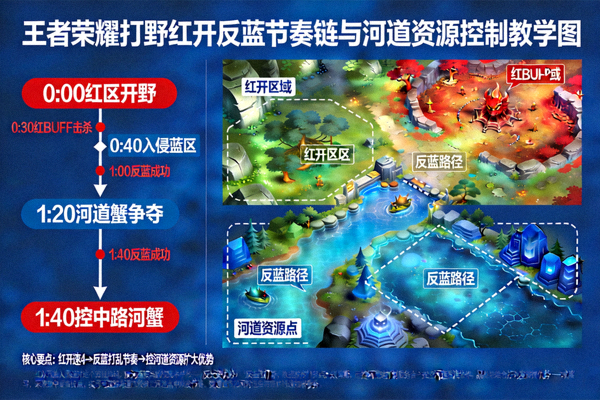 王者荣耀打野红开反蓝节奏链与河道资源控制教学图